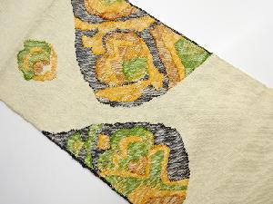 アンティーク　手織り真綿紬抽象模様織り出し名古屋帯